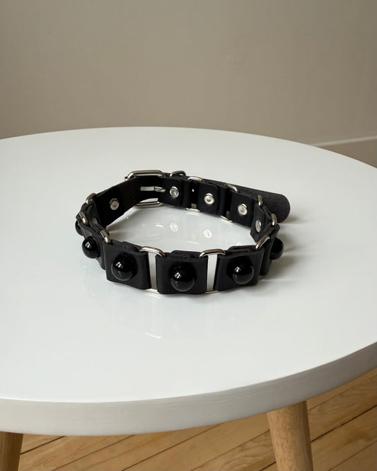 DOTDOTPOP black dome studded choker necklace with PU faux leather. Edgy and trendy design for streetwear and statement fashion.